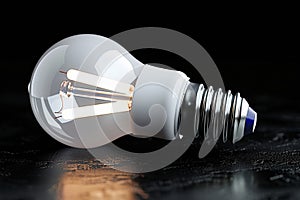 White energy saving bulb shines against sleek black background dramatically