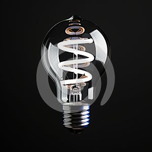 White energy saving bulb shines against sleek black background dramatically