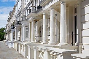 White, english luxury houses facades in London