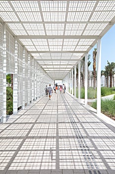 White entrance of Abu Dhabi Louvre museum.