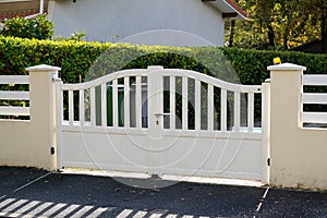 White entry classical home door aluminum gate slats portal of suburb house