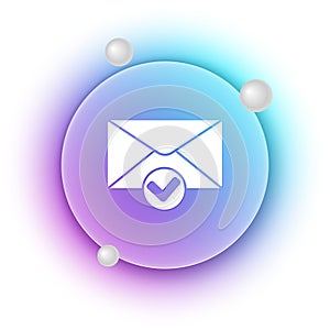 White Envelope and check mark icon isolated on white background. Successful e-mail delivery, email delivery confirmation photo