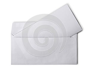White envelope with folded blank sheet for correspondence
