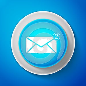 White Envelope icon isolated on blue background. Received message concept. New, email incoming message, sms. Mail