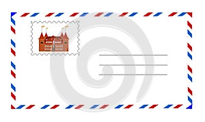 White envelope with postage stamp vector