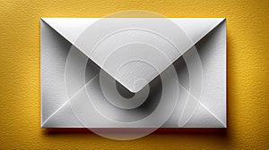 A white envelope rests on a vibrant yellow surface