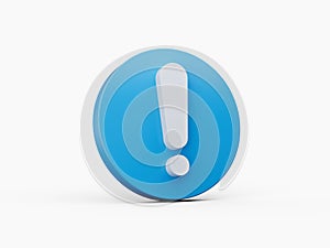 White exclamation mark or point symbol on blue Circle icon solution, alert or info concept, 3D illustration