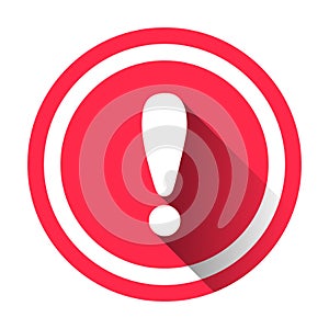 White exclamation mark on red circle icon vector for graphic design, logo, web site, social media, mobile app, ui illustration