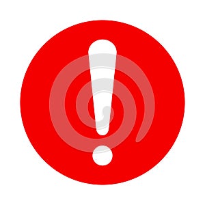 White exclamation mark symbol on red circle plate. attention icon isolated on white background