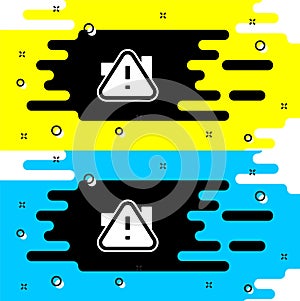 White Exclamation mark in triangle icon isolated on black background. Hazard warning sign, careful, attention, danger