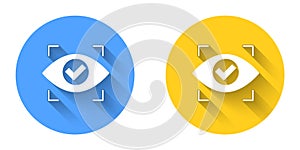 White Eye scan icon isolated with long shadow background. Scanning eye. Security check symbol. Cyber eye sign. Circle