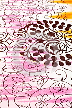 White fabric texture. pink, yellow, and brown pattern