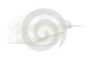 White face cream swirl swatch isolated. Body lotion drop. Cosmetic makeup product sample on white background