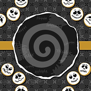 White faces wreath Halloween card with blank place