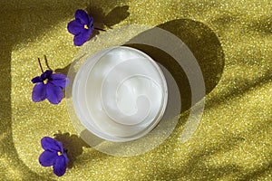 White facial cream jar. Cosmetic anti-age moisturizing product. Skin and body care, moisture lotion, wellness therapy
