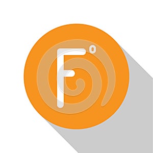 White Fahrenheit icon isolated on white background. Orange circle button. Vector Illustration