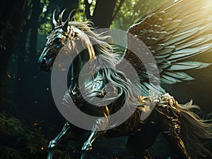 White fairy unicorn with wings. AI generated