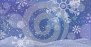 White falling snow, big snowdrifts, different snowflakes, festive Christmas background - Vector