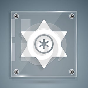 White Falling star icon isolated on grey background. Meteoroid, meteorite, comet, asteroid, star icon. Square glass