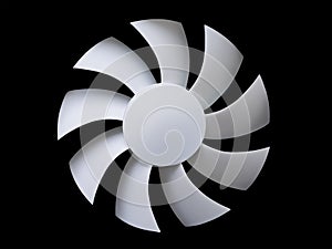 White fan blades on black