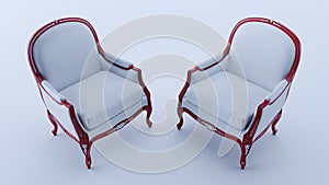 white fauteuil armchair isolated on white background, white leather armchair.