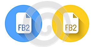 White FB2 File icon isolated with long shadow background. Circle button. Vector