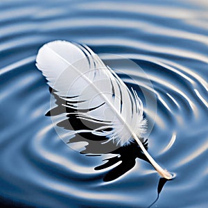 White Feather Floating On Rippled Blue Water