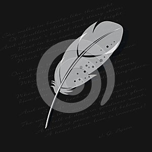 White feather illustration. Feather isolated on a poem background.