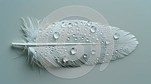 White feather with water drops, abstract background. Generative AI