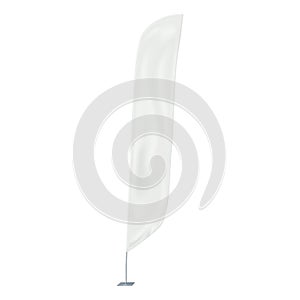 White feather wind flag vector mock-up. Blank banner on metal pole mockup. Vertical advertising sign template