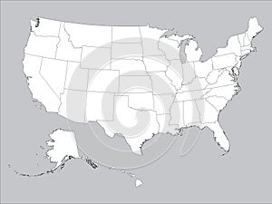 White Federal States Map of the United States of America Gray Background