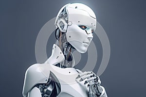 White Female Robot Thinking Pose Intelligent Artificial Humanoid Generative AI