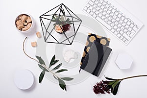 White feminine tabletop flatlay