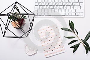 White feminine tabletop flatlay