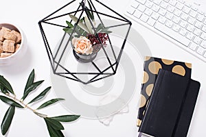 White feminine tabletop flatlay