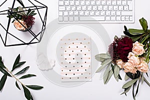 White feminine tabletop flatlay