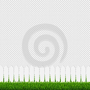 White Fence With Green Grass And Transparent Background