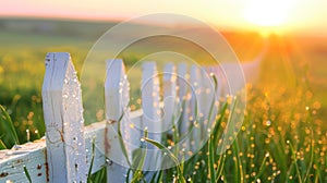 A white fence with a sun shining on it