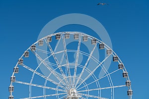 White ferris wheel on Steel Pier in Atlantic City on New Jersey coastline