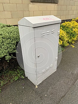 White fibre broadband telecoms cabinet