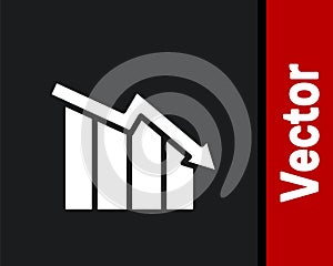 White Financial growth decrease icon isolated on black background. Increasing revenue. Vector