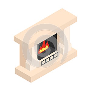 White fireplace isometric 3d icon