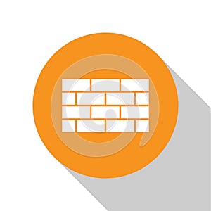 White Firewall, security wall icon isolated on white background. Orange circle button. Vector