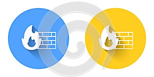 White Firewall, security wall icon isolated with long shadow background. Circle button. Vector