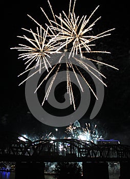 White Fireworks Burst Over the Cincinnati Skyline