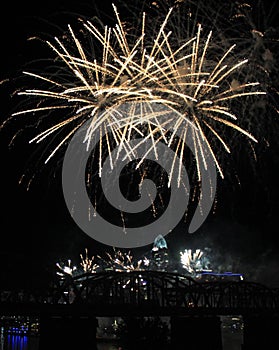 White Fireworks Over the Cincinnati Skyline