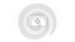 White first aid suitcase icon with shadow isolated on white background.