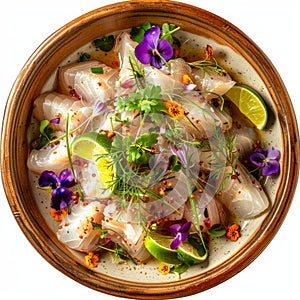 White Fish Peruvian Ceviche, Sea Perch Ceviche, Redfish Cebiche Isolated, Raw Rockfish Fillet