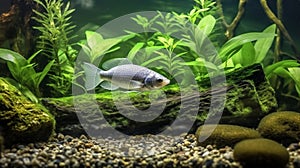 White Fish Swimming In Dark Silver And Green Tank With Hdr And Zigzags