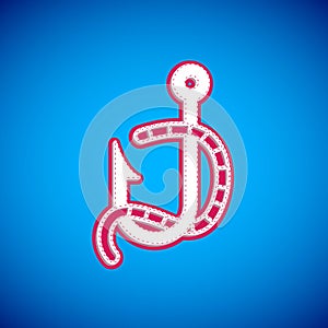 White Fishing hook and worm icon isolated on blue background. Fishing tackle. Vector